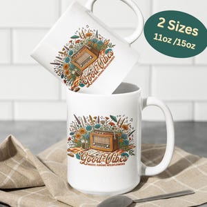 Retro Radio & Wildflower Mug: 70s Flower Power Coffee Cup