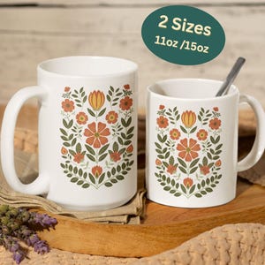 Retro Folk Art Floral Mug, Groovy 70s Flower Power Coffee Cup, Vintage Hippie Boho Mug, Positive Vibes Drinkware, Festival Gift Mug