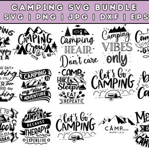 Ensemble SVG camping, camping Svg, campeur Svg, vie de camp Svg, camping signe Svg, Svg été, aventure Svg, feu de camp Svg, camping couper des fichiers