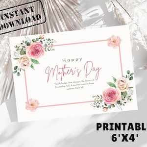 Tarjeta del Día de la Madre Imprimible, Tarjeta del Día de la Madre Feliz, Tarjeta del Día de la Madre Imprimible, Descarga Digital, Acuarela Floral, PDF