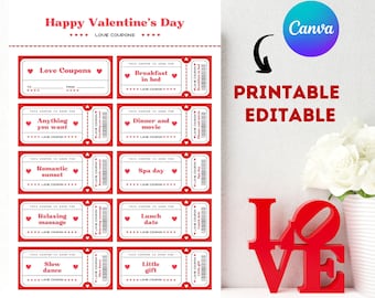 Editable Love Coupons, Romantic Gift, Canva Template (Digital Download)