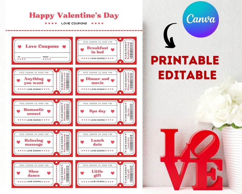 Customizable Love Coupon Book | Printable Coupon Book, Valentine's Day ...