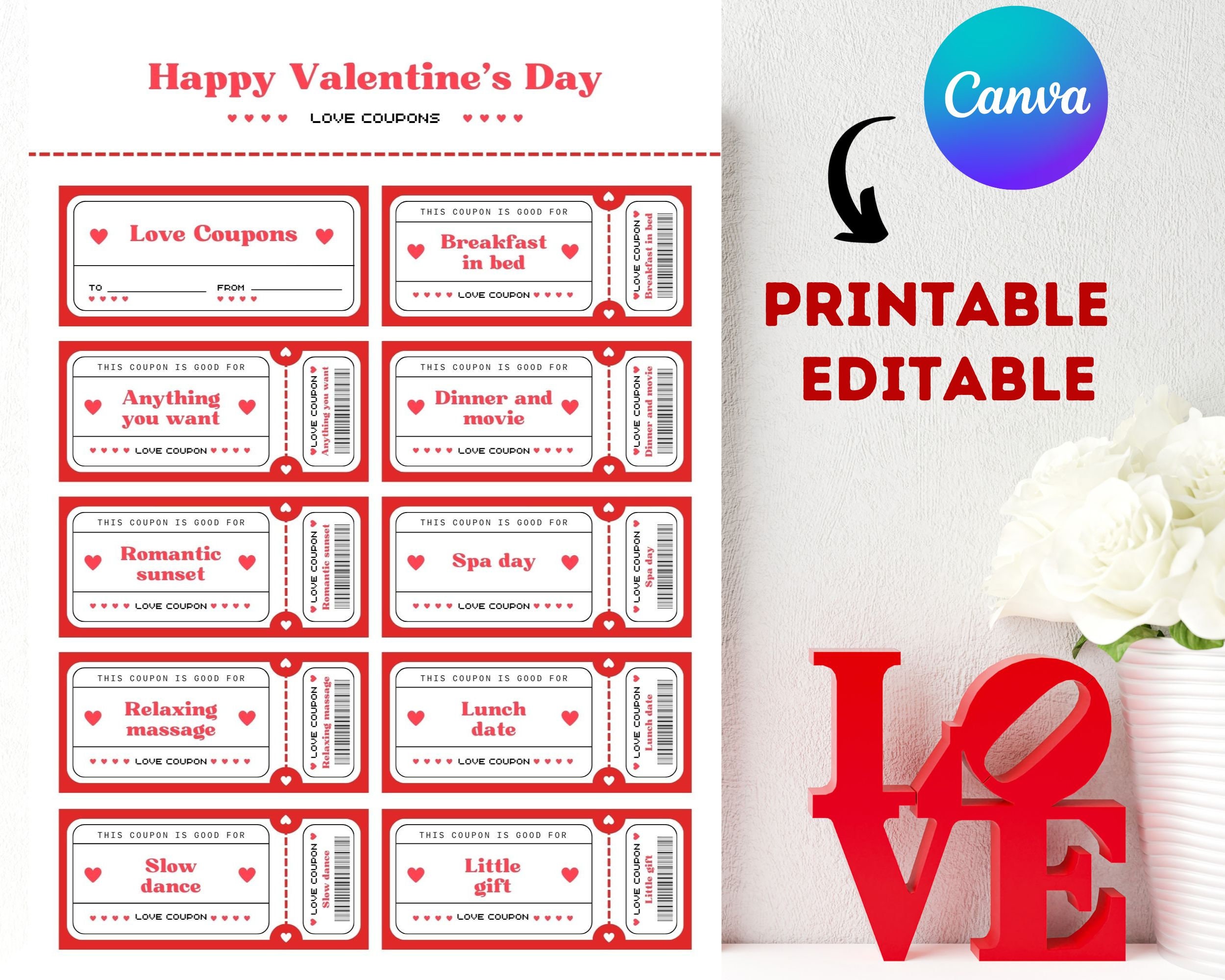 40 Love coupon italiano, modificabili e stampabili, per San Valentino nel  2024
