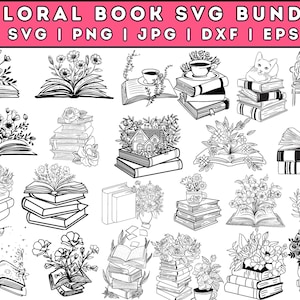Floral Book SVG,Book Svg bundle,Books with Flowers Svg,Reading book Svg,wildflowers book bundle svg,open book svg, stack of books svg cricut