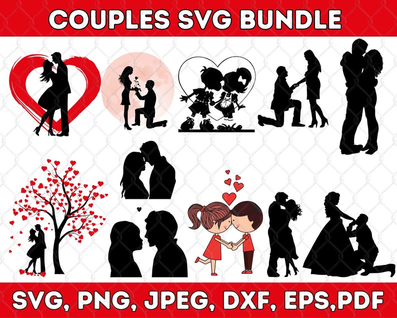 Romantic Couple Silhouette SVG Bundle (Digital Download) image 1