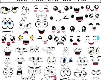 Cartoon emotie gezichten SVG-bundel: kawaii clipart (digitale download)