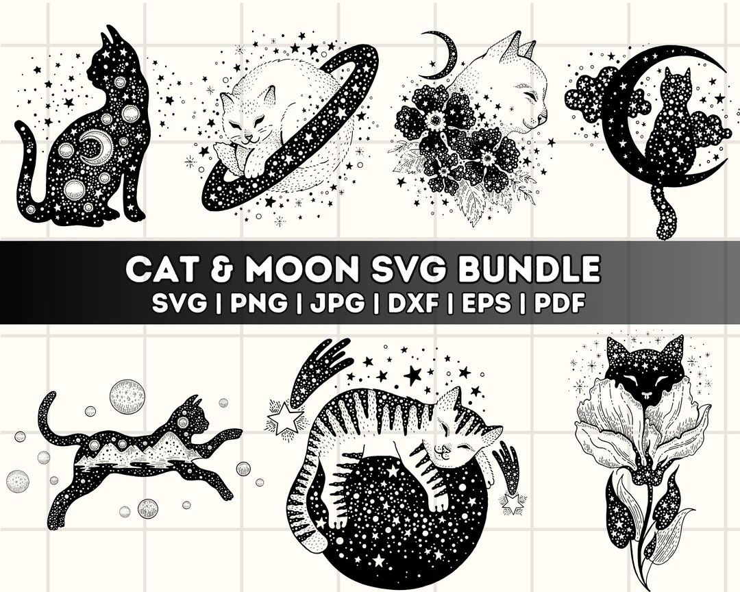 Cat and Moon Phases SVG Bundle: Silhouette Clipart (digital Download ...