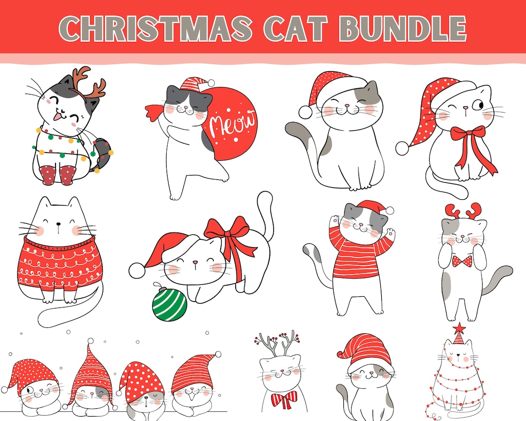 Christmas Cat Clipart SVG Bundle: Funny Holiday Designs (digital ...