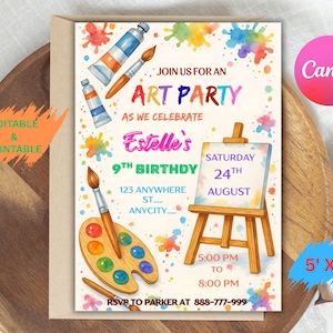 Editable Art Birthday Party Invitation, Art in Party Birthday Party Invite, Art Painting Artist Birthday Mobile Invitation, Canva Editable