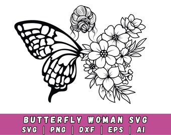 Floral Woman SVG: Butterfly Flowers Design (Digital Files)