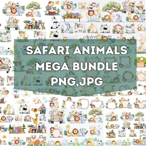Safaridieren aquarel clipart \ Safaridieren jpg \ Safaridieren png \ babyshower jpg\ schattige dieren png \ overzicht safaridieren jpg