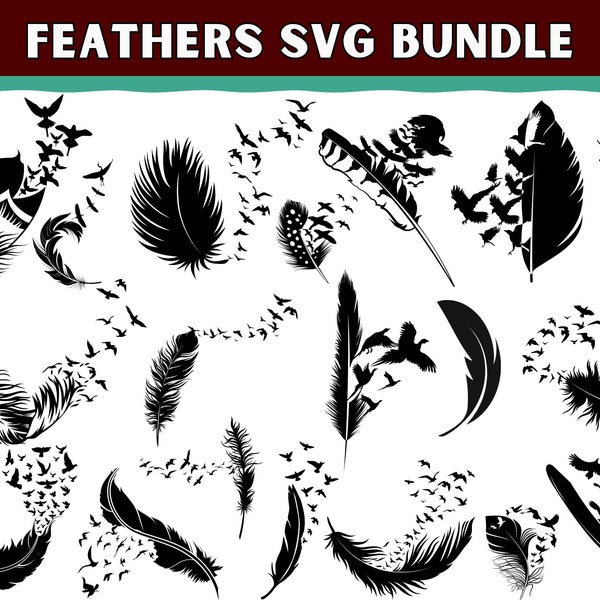 Feather birds svg| Feather svg bundle| Flock of birds feather svg| flying birds svg| Feather clipart| Silhouette feather| Png feather