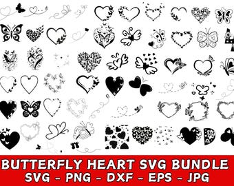 Paquete SVG de corazón de mariposa: Amor, San Valentín (archivos digitales)