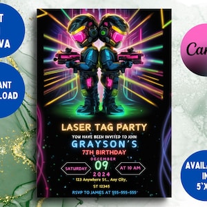 EDITABLE Laser Tag Birthday Invitation, Laser Tag Party Invite Template, Neon Red Glow Laser Tag, Boy Birthday Party, Instant Download