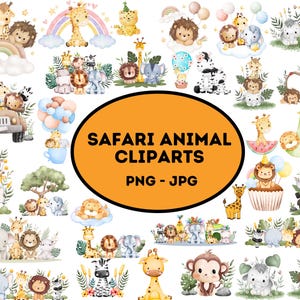 Safari animals watercolor clipart \ Safari animals svg \ Safari animals png \ baby shower svg\ cute animals png \ safari animals outline svg