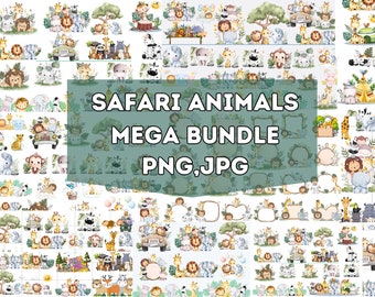 Safari animals watercolor clipart| Safari animals jpg| Safari animals png| baby shower jpg| cute animals png| Safari animals layered png