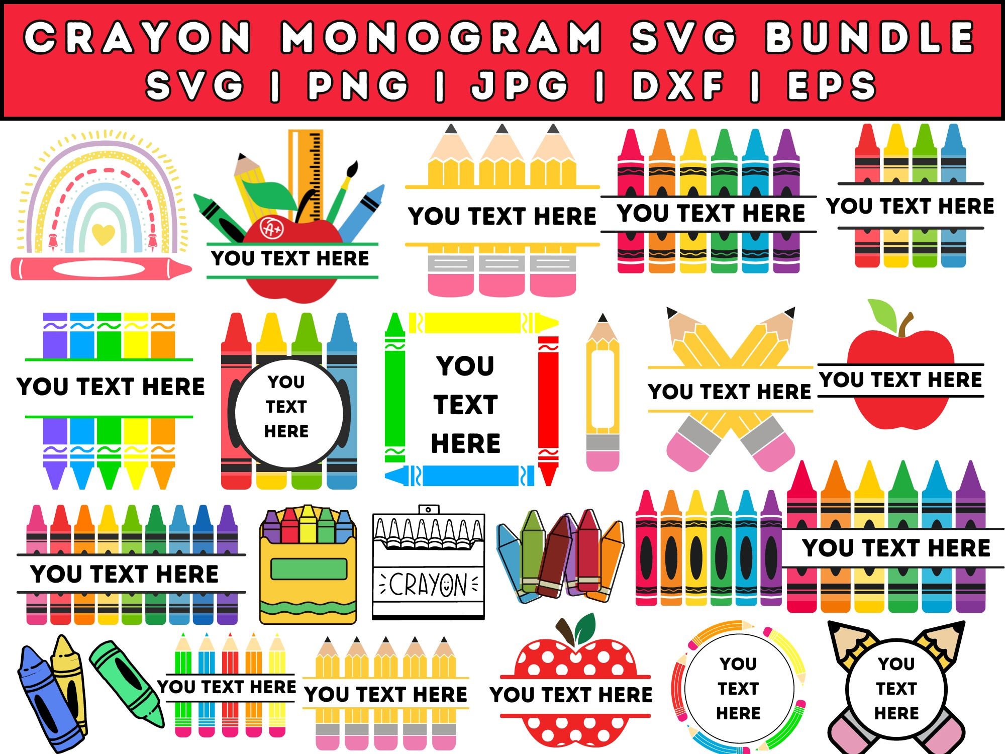 Crayon Split Monogram Svg, Crayon svg, Teacher Svg, Crayon Wrapper Svg, Crayon Set Svg, Crayon Wrapper Cut File, Crayon Cut File