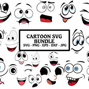 Cartoon Emotion Faces SVG Bundle, Kawaii Face SVG, Cute Funny Face SVG, Emoji face, cartoon face clipart, comics face, png, silhouette