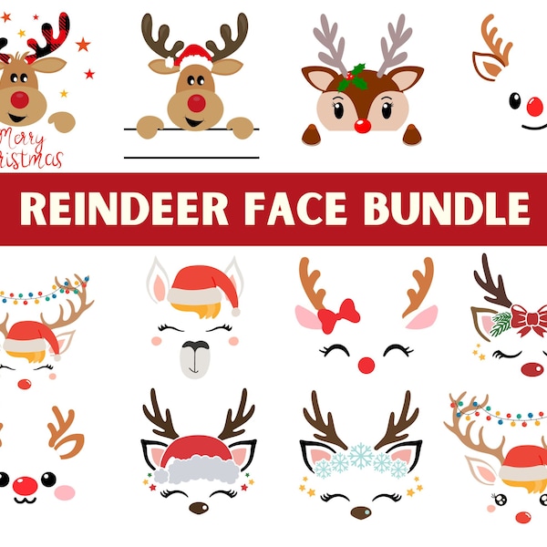 Christmas Reindeer Faces SVG PNG Bundle, Girl Reindeer SVG, Boy Reindeer Svg, Christmas in July 2023 Svg, Cute Reindeer Face Svg Cricut