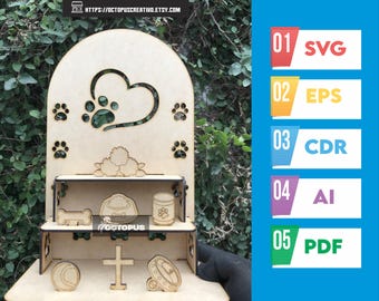Mini Altar de Muertos para Mascotas SVG | Nicho Memorial Día de los Muertos | Ofrenda  México DXF, CDR | Day of the Dead Laser Cut