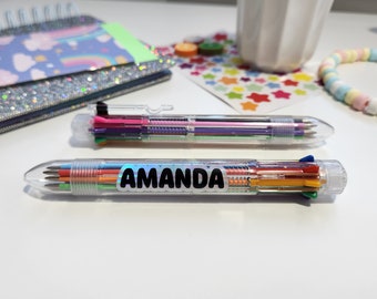 Personalized Rainbow 8-in-1 Name Pens Customized Retractable Multicolor  Ballpoint Pen, Retro 90s / 00s Stationery, Teacher & Kids Gift 