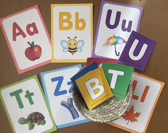 Cartes flash éducatives alphabet Montessori, salle de classe, école à la maison, décoration murale, téléchargement numérique, cartes flash imprimables ABC