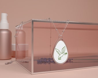 Olive Branch Dove Oval Necklace