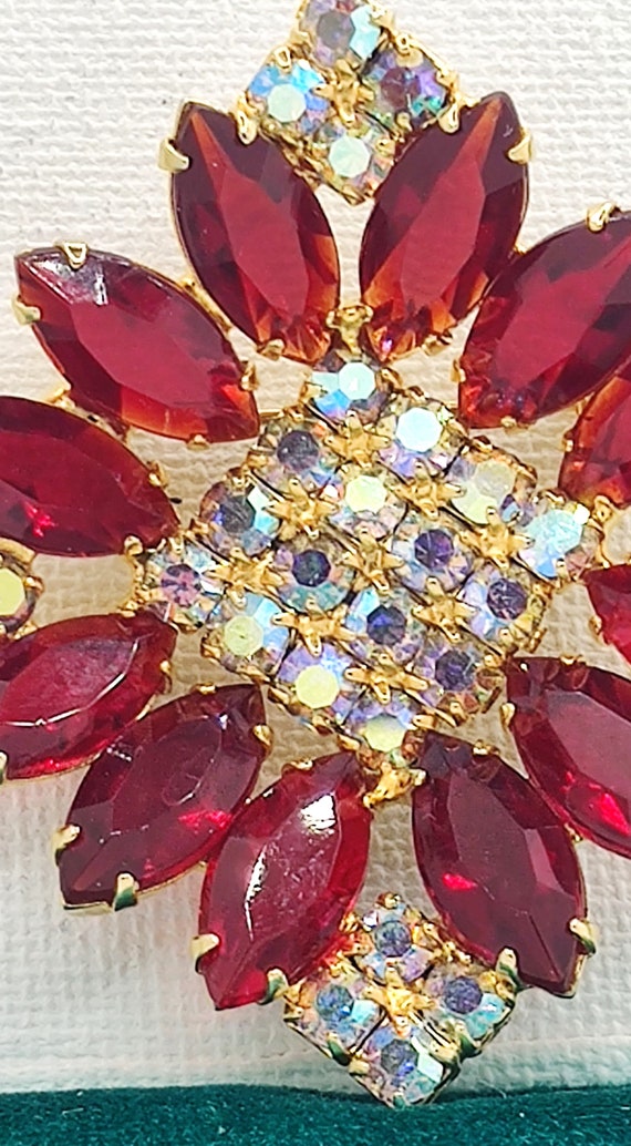 Beautiful Art Deco Ruby Red and AB Rhinestone Squ… - image 2
