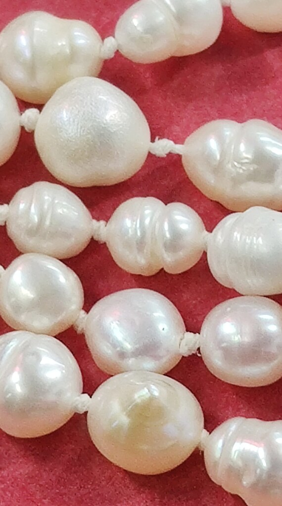 Natural White Pearl Necklace 19" Handknotted Doub… - image 4