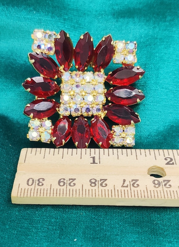 Beautiful Art Deco Ruby Red and AB Rhinestone Squ… - image 4