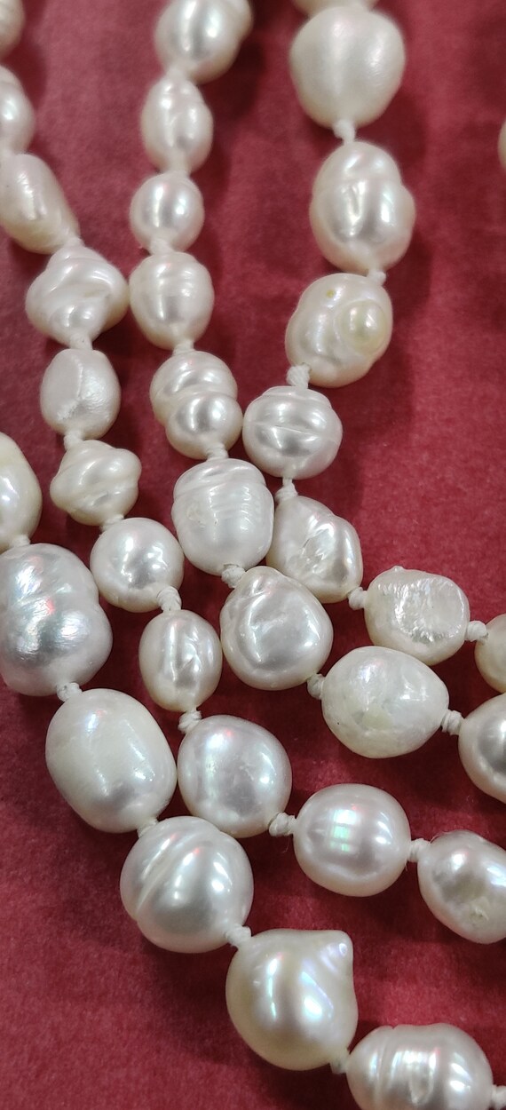 Natural White Pearl Necklace 19" Handknotted Doub… - image 5