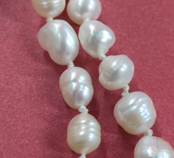 Natural White Pearl Necklace 19" Handknotted Doub… - image 6