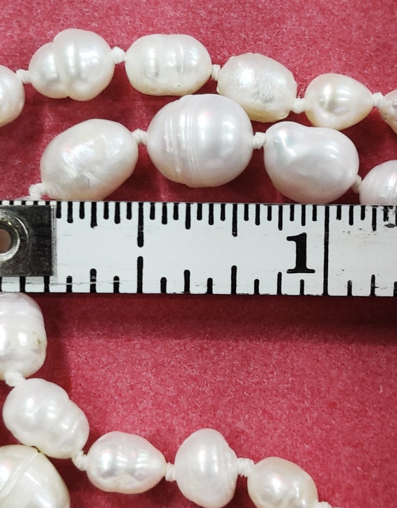 Natural White Pearl Necklace 19" Handknotted Doub… - image 8