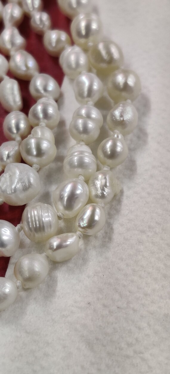 Natural White Pearl Necklace 19" Handknotted Doub… - image 3