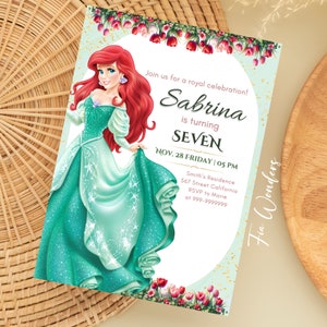 Editable ARIEL Birthday Invitation Ariel Party Invitation Mermaid Princess Party Birthday Girl Party invite, Printable Mermaid Card