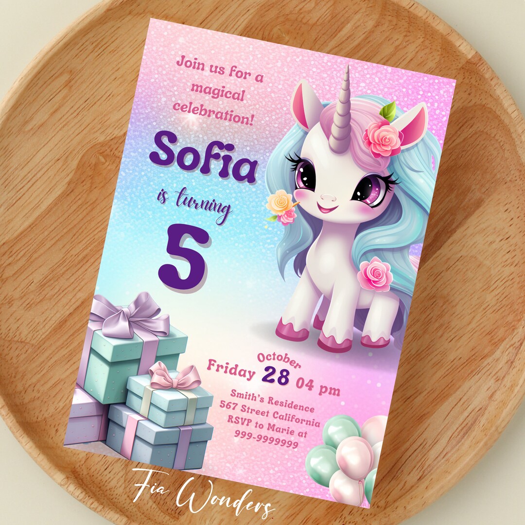 UNICORN Birthday Invitation, Editable Unicorn Party Invitation, Magical