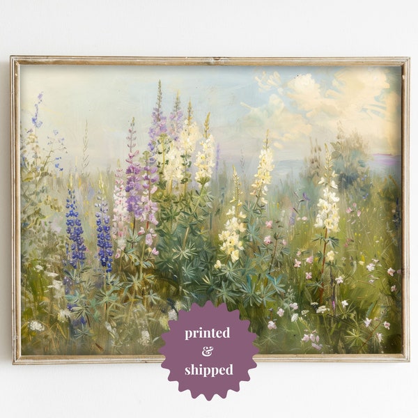 Flower Meadow Vintage Style Painting Wall Art | Cottage Decor | PRINTED AND SHIPPED | No. B058