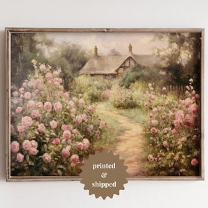 English Rose Garden Vintage Style Painting | Cottagecore Decor | PRINTED AND SHIPPED | No. B027