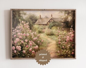 English Rose Garden Vintage Style Painting | Cottagecore Decor | PRINTED AND SHIPPED | No. B027