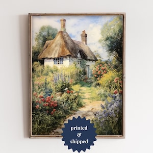Peinture de style vintage vieille chaumière | Décoration printanière de chalet confortable | IMPRIMÉ ET EXPÉDIÉ | B020