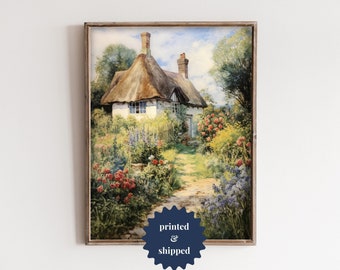 Old Thatched Cottage Vintage Style Painting | Cozy Cottage Spring Decor | PRINTED AND SHIPPED | No. B020