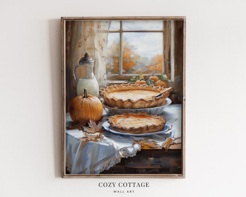 Pumpkin Pie Print Vintage Style Painting | Still Life Fall Art ...