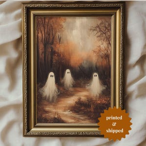 Moody Forest Ghosts Painting Autumn Landscape Vintage Style Wall Art Halloween Decor | PRINTED AND SHIPPED | No. B097