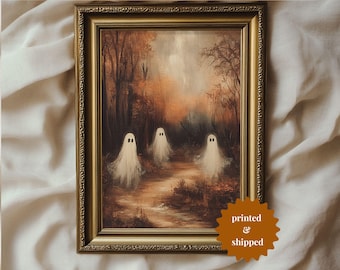 Moody Forest Ghosts Painting Autumn Landscape Vintage Style Wall Art Halloween Decor | PRINTED AND SHIPPED | No. B097