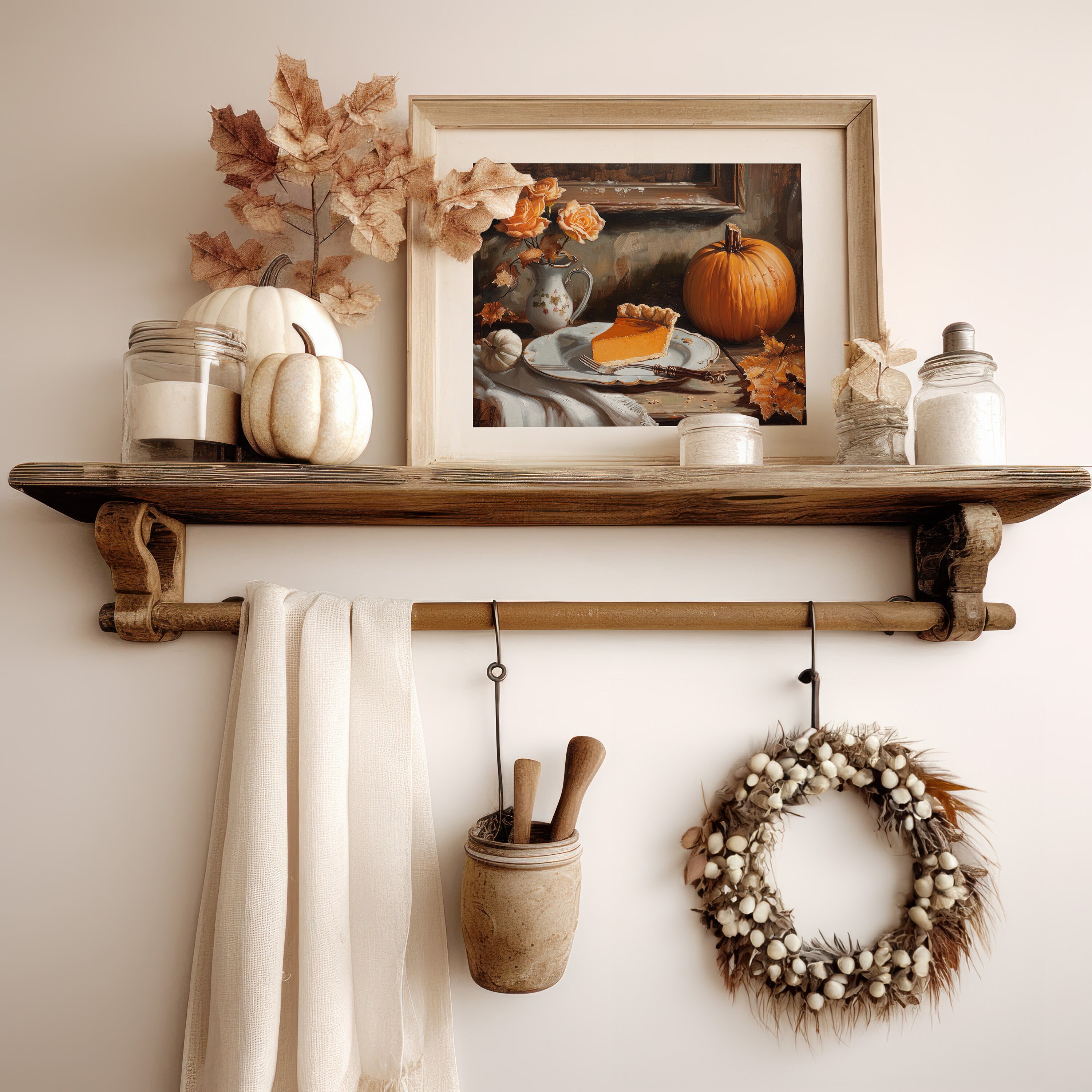 Pumpkin Pie Print Vintage Style Painting | Still Life Fall Art ...