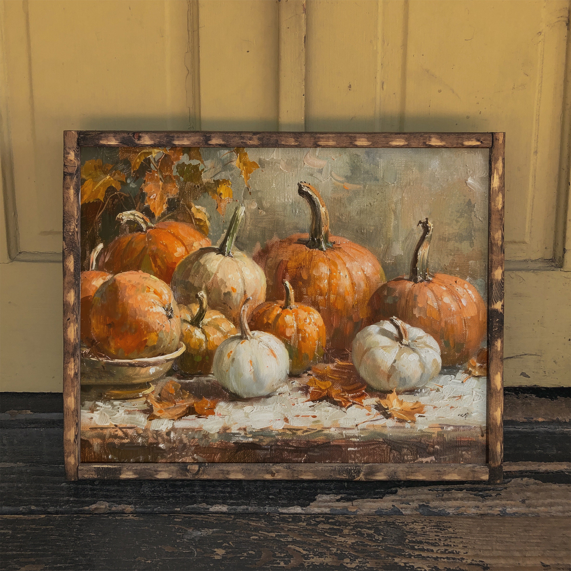 Pumpkins Vintage Still Life Painting Wall Art | Cottage Fall Decor ...