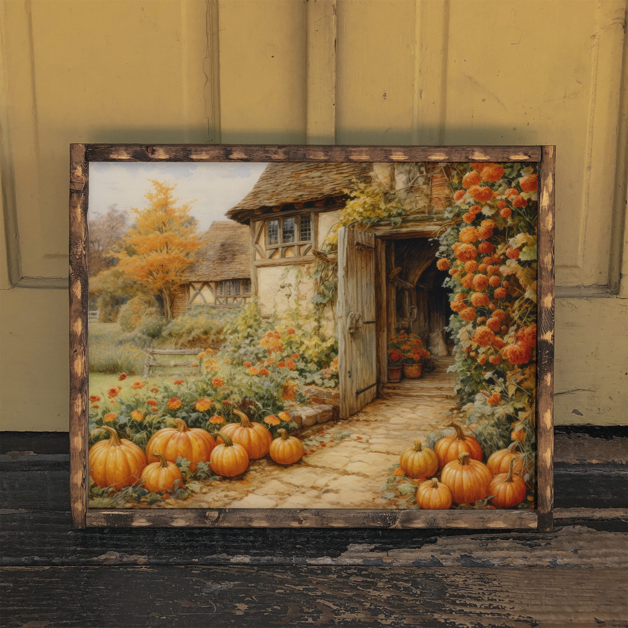 Pumpkin Farmhouse Vintage Style Painting | Cottage Fall Decor | PRINTED ...