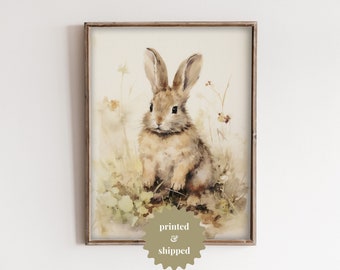 Baby Rabbit Vintage Style Painting | Cottage Easter and Spring Decor | PRINTED AND SHIPPED | No. B034