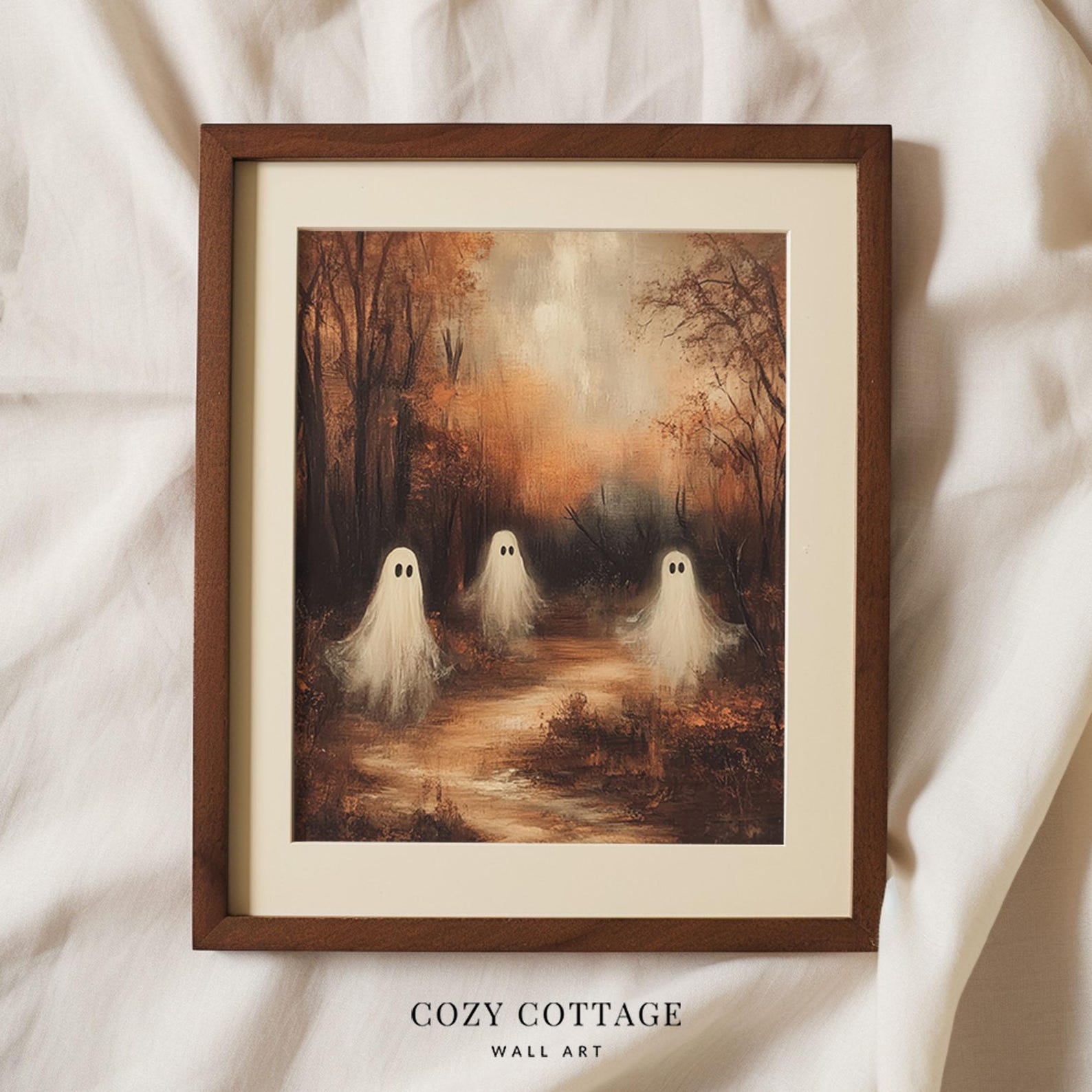 Moody Forest Ghosts Painting Autumn Landscape Vintage Style Wall Art ...