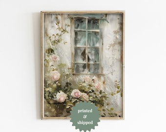 Rose Cottage Window Vintage Style Painting | Cottage Spring Decor | PRINTED AND SHIPPED | No. B036